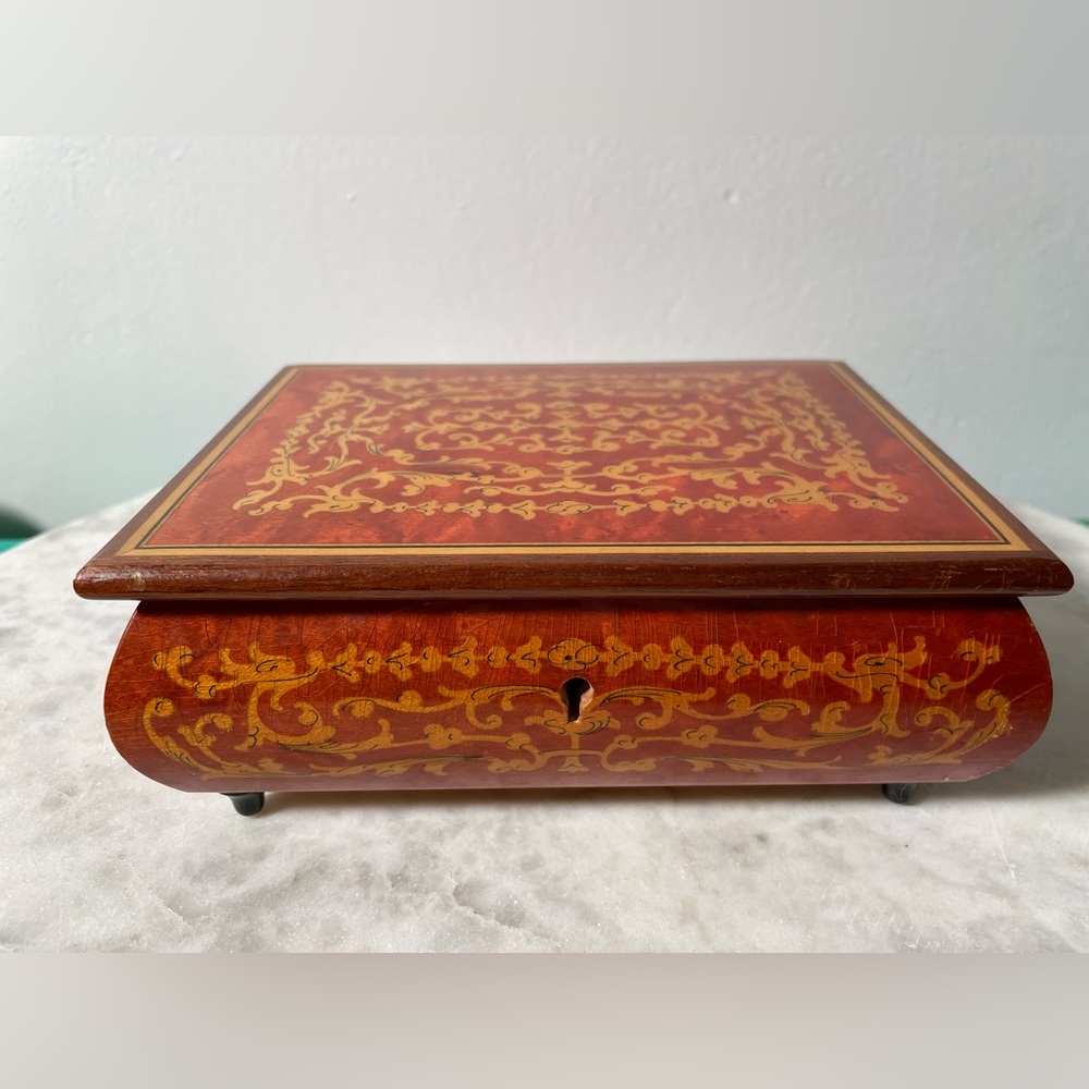 Vintage Mapsa Italian Music Box - Swiss Musical Movement - Ornate Wood Inlay